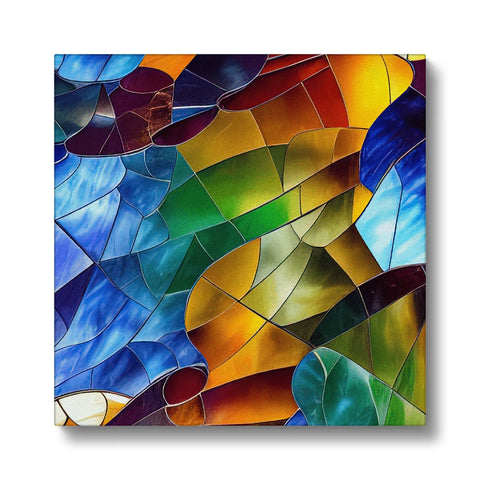 A painting of an abstract painting on a mosaic tile in a wooden cabinet or wall.