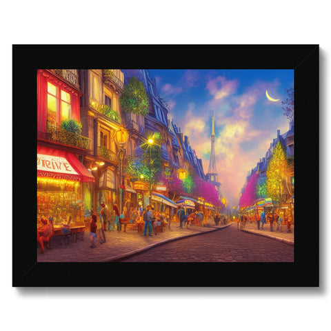 Art print photo of a street in a city on a sunny day in a dark,
