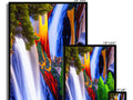 A wall hanging with prints on it contains colorful, colorful pictures of waterfalls