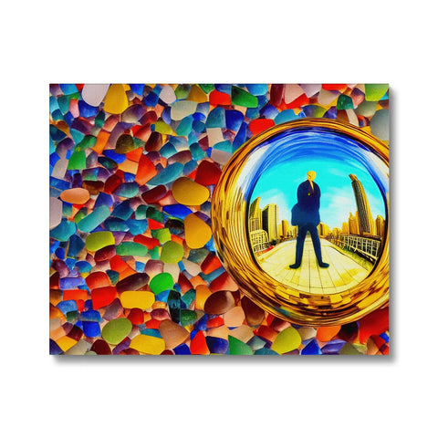 An art print of colorful mirror on plastic glass with various shapes and colors.