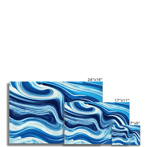 A wave forms in the background of a picture as a blue tile covered wall.