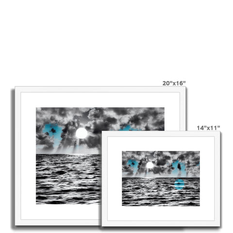 Art print of different boats standing in the sea with trees in the background.