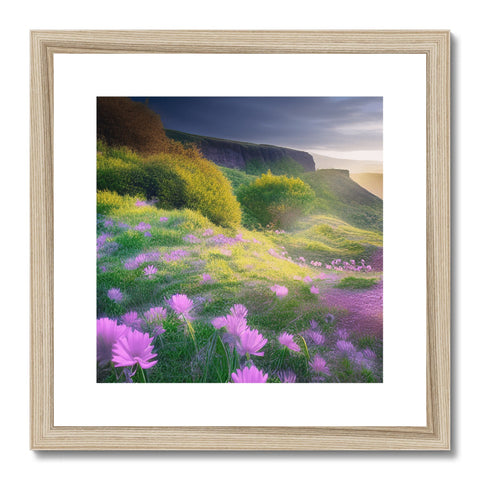 This art print has a picture of a valley with tall weeds and brush on it.