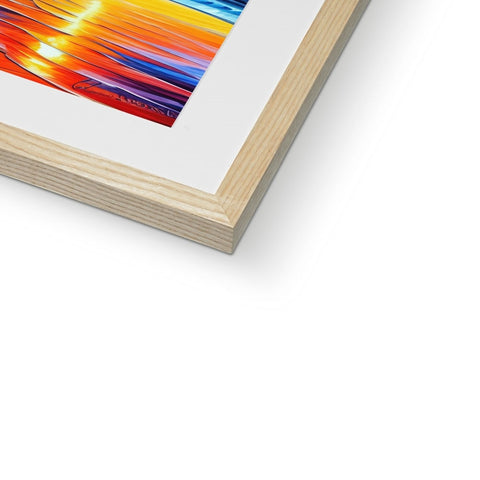 An image of an abstract painting is on top of a picture frame in frames.