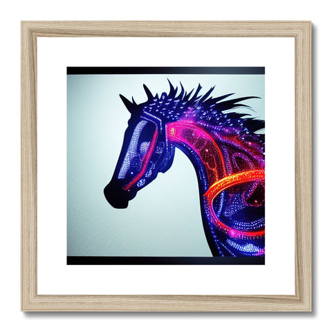 A piece of artwork with an image of a horse on it.