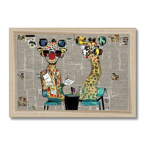 A placemats and art print of giraffe giraffe on a table with two