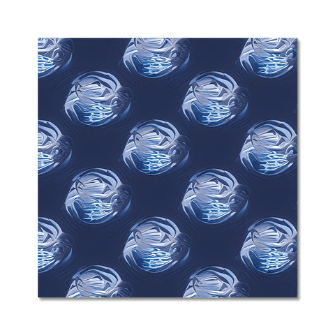 a blue tile floor with an oversized picture of water drops on it with water splashes