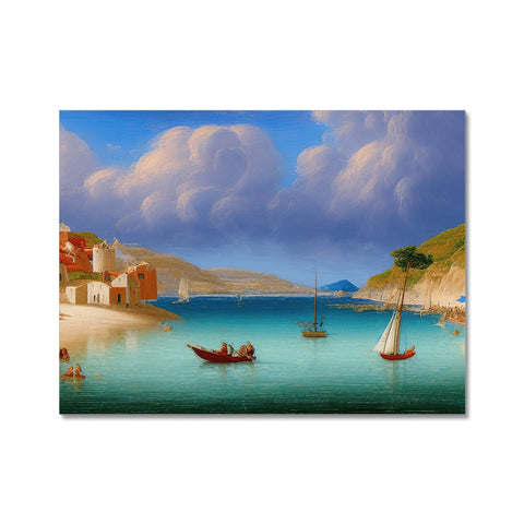 A harbor scene with sailboats on water next to a beach.