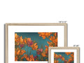 a photo of a bunch of flowers on a white background with a wooden frame