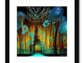 a framed art print of tropical rain forest by tall trees