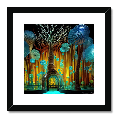 a framed art print of tropical rain forest by tall trees
