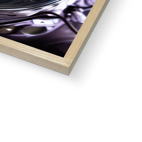 A photo of vinyl album cover with a cutting blade in a dark wood frame.