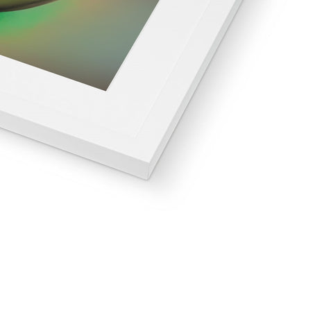 an art print of an image of Apple that hangs on the end of a chrome counter