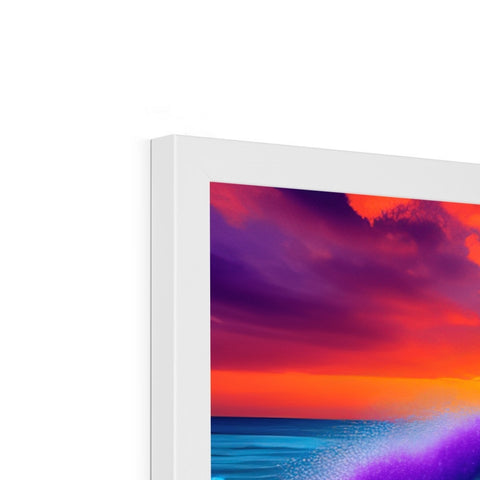 A white computer display screen with a couple of colorful pictures sitting on top of it.