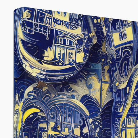The blue table lamp has a picture of a graffiti mural painting by a group of artists