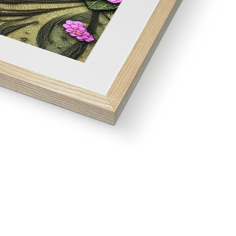 A picture of a picture with flowers on it sitting in a wooden frame.