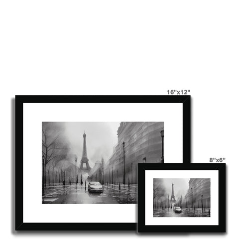A picture frame with a black and white photo that has two of a cityscape on