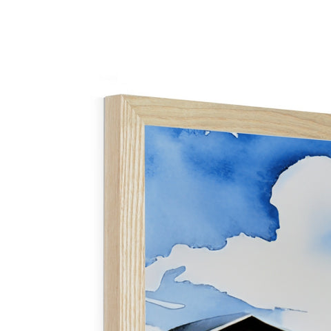 Photo of blue clouds on a wood frame.