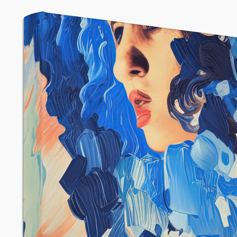 A blue notebook with a cover with a picture of a canvas painting inked inside.