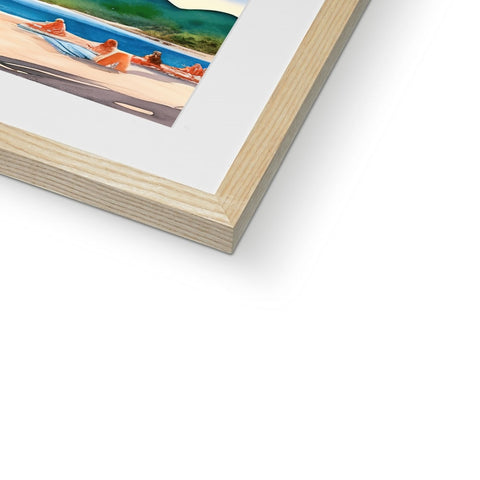 A picture of a wood rectangle sitting in a piece of artwork on a wooden frame.