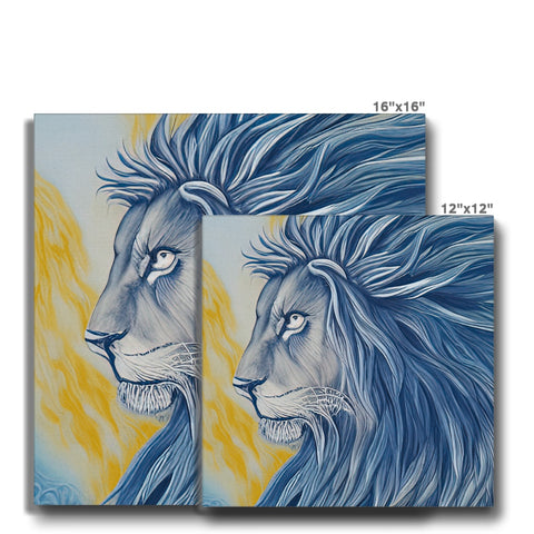 Two pictures of a lion on a ceramic tile table.