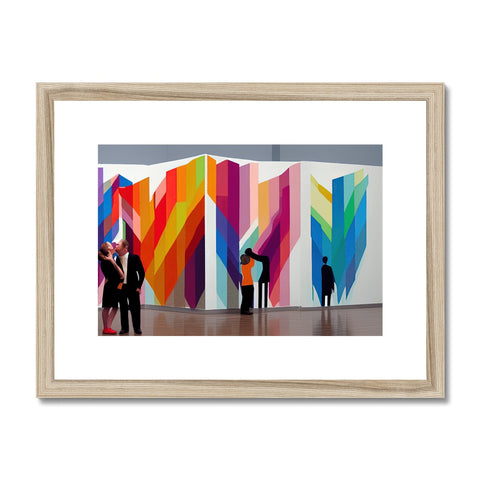 A framed photo of art on a white wall with colored artwork