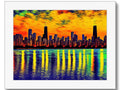 A colorful art print of Chicago that depicts a skyscape.