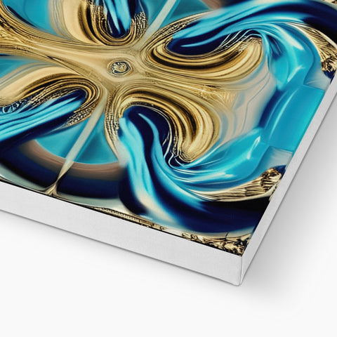 An art print on a silver tray with gold foil placed on it.