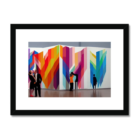 An art print hanging from a white wall surrounded with colors.