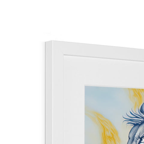 A picture frame with a framed picture of a picture of an orange and blue dragon.