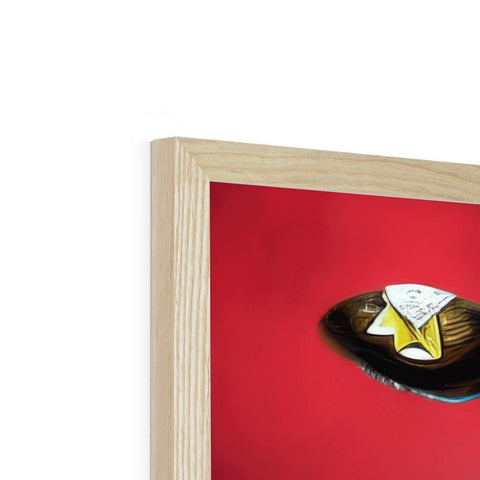 a picture frame with a white and yellow picture of a monocle with a bird