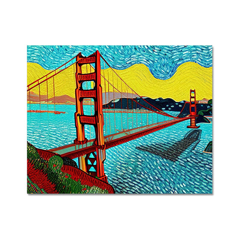 A painting of the Golden gate painted on steel and granite.