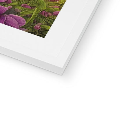 A framed art print with an image of a picture of flowers on it.