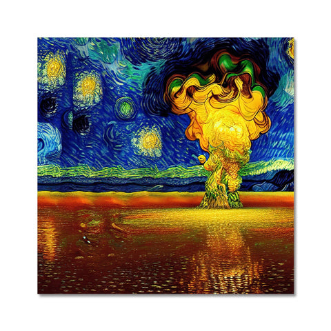 A large print of a solar painting on a kitchen counter.