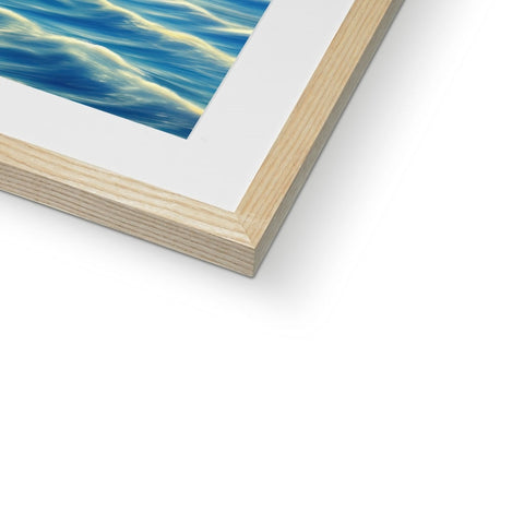 A picture of a wooden frame with a picture of the top of the water next to