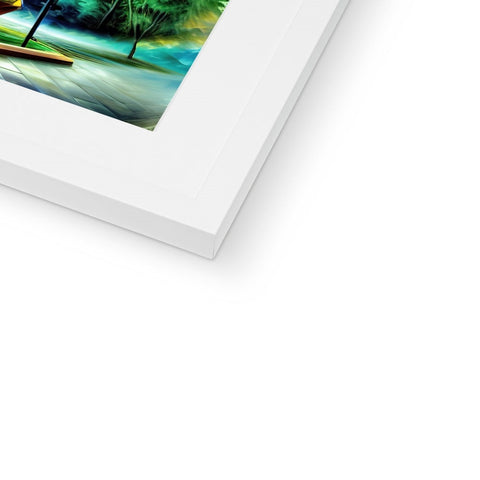 A softcover picture in a picture frame with white print on it.