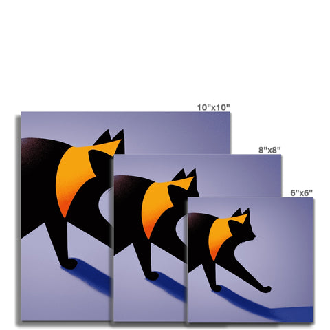 A group of cats stand on a tile tile table with a card printed on it.