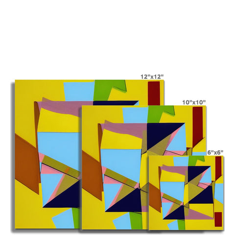 Artwork with a large rectangle plate with triangles, triangles and two triangles in it.