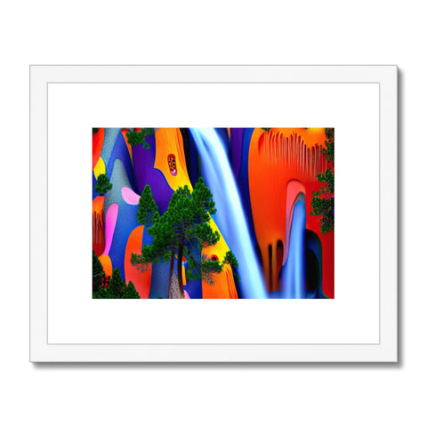 An art print with colorful trees, trees, and people with trees on the top of