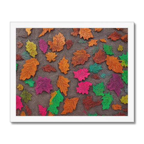 A fall leaf covered rug covered with various autumn leaves.