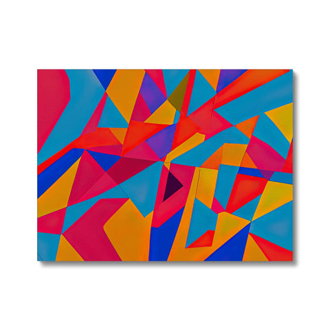 An art print made of multiple colors sitting on a blue plate.