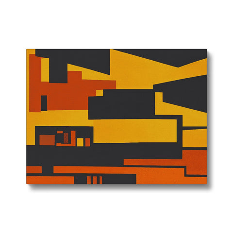 Art print with orange squares on a wooden cutting board in the corner