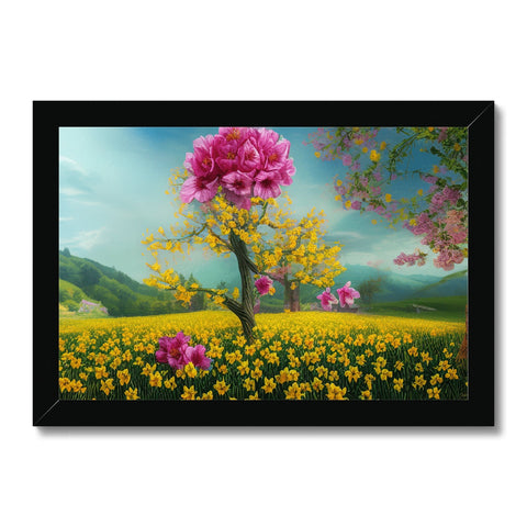 Art print on a beautiful picture frame with numerous daffodils and flowers.