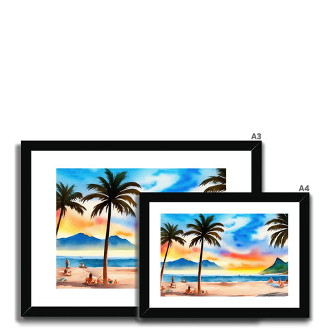 A colorful photo frame set with two palm trees, two palms, and a flower on