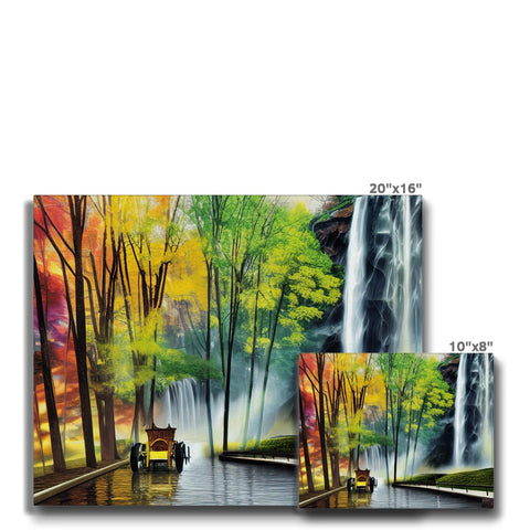 Art print of a road with a waterfall in the background.