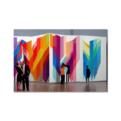 a colorful painting on a large wall with multiple shapes and colors