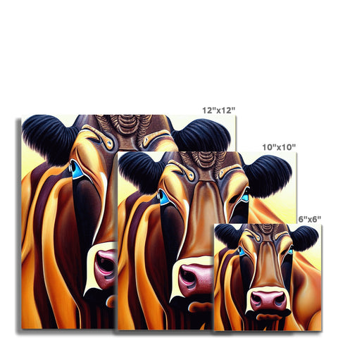 The four brown cows standing next to the body of water with the cow belly facing into