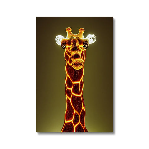 A giraffe standing in the dark on his hindright side side is facing another gir