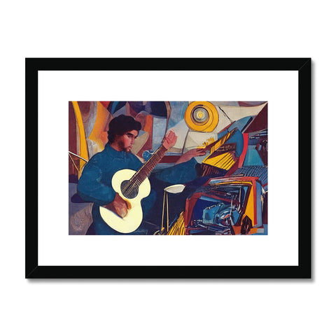 Art print painting of a man holding a guitar.
