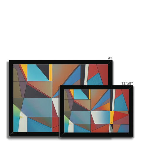 Four large displays are on a wall next to a bed with colorful tiles.